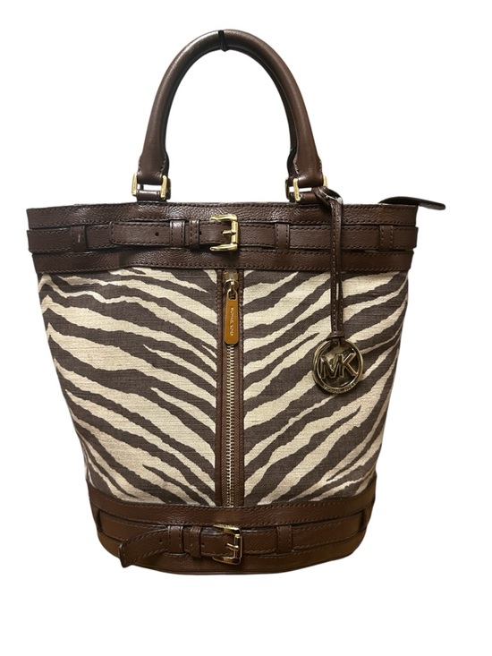 Michael Kors Handbags - Michael Kors Kingsbury Zebra Striped Canvas Bucket Tote Bag